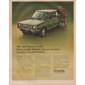 Vintage Toyota Corolla Economy Car Left Rear Window Design Print Ad 1970